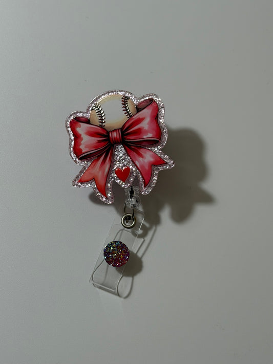 Baseball Bow Badge Reel | Handmade Glitter Badge Reel | Alligator Clip ID Holder | Nurse Badge Reel | Healthcare Gift | Teacher Gift