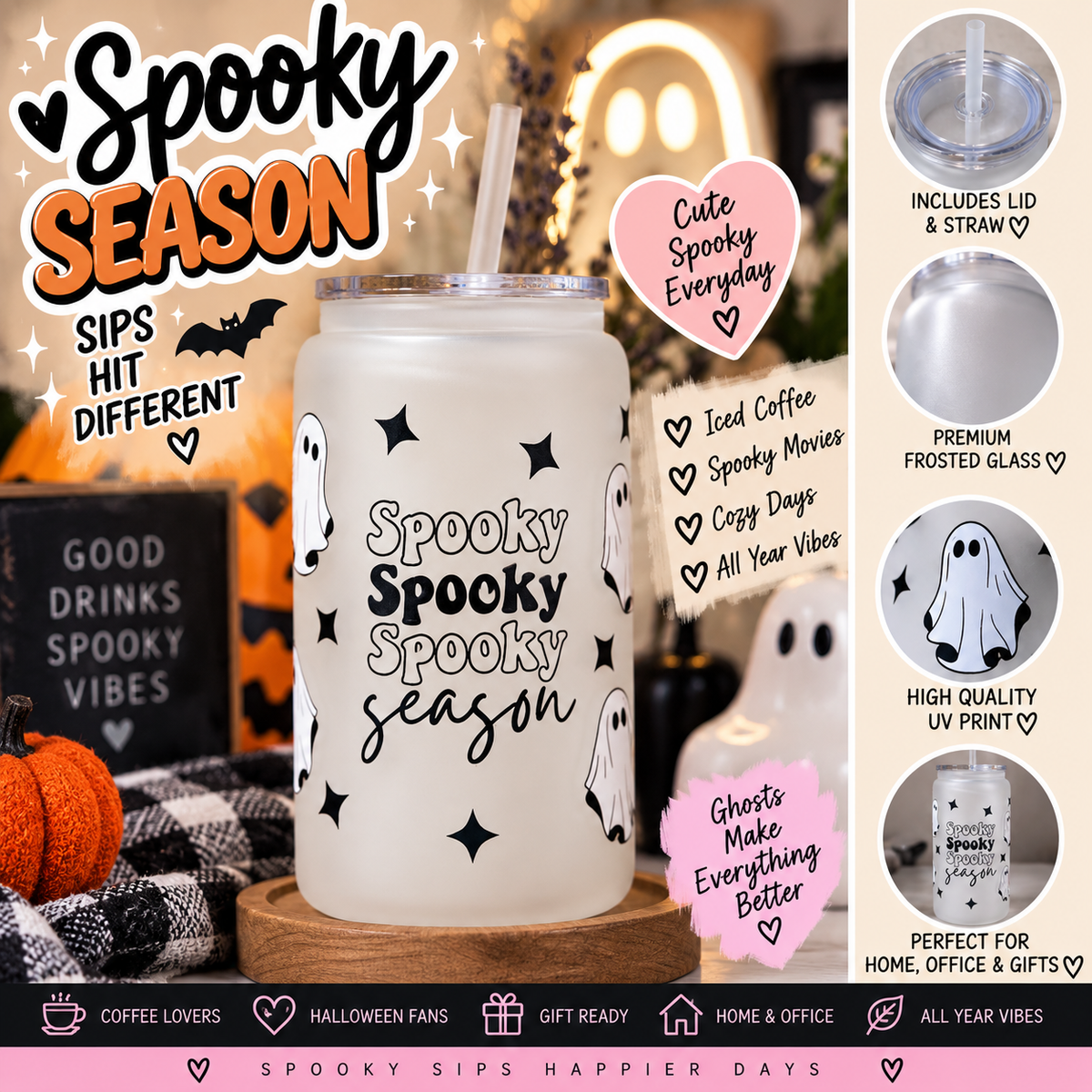 Spooky Season Glass Frosted Cup 16 oz