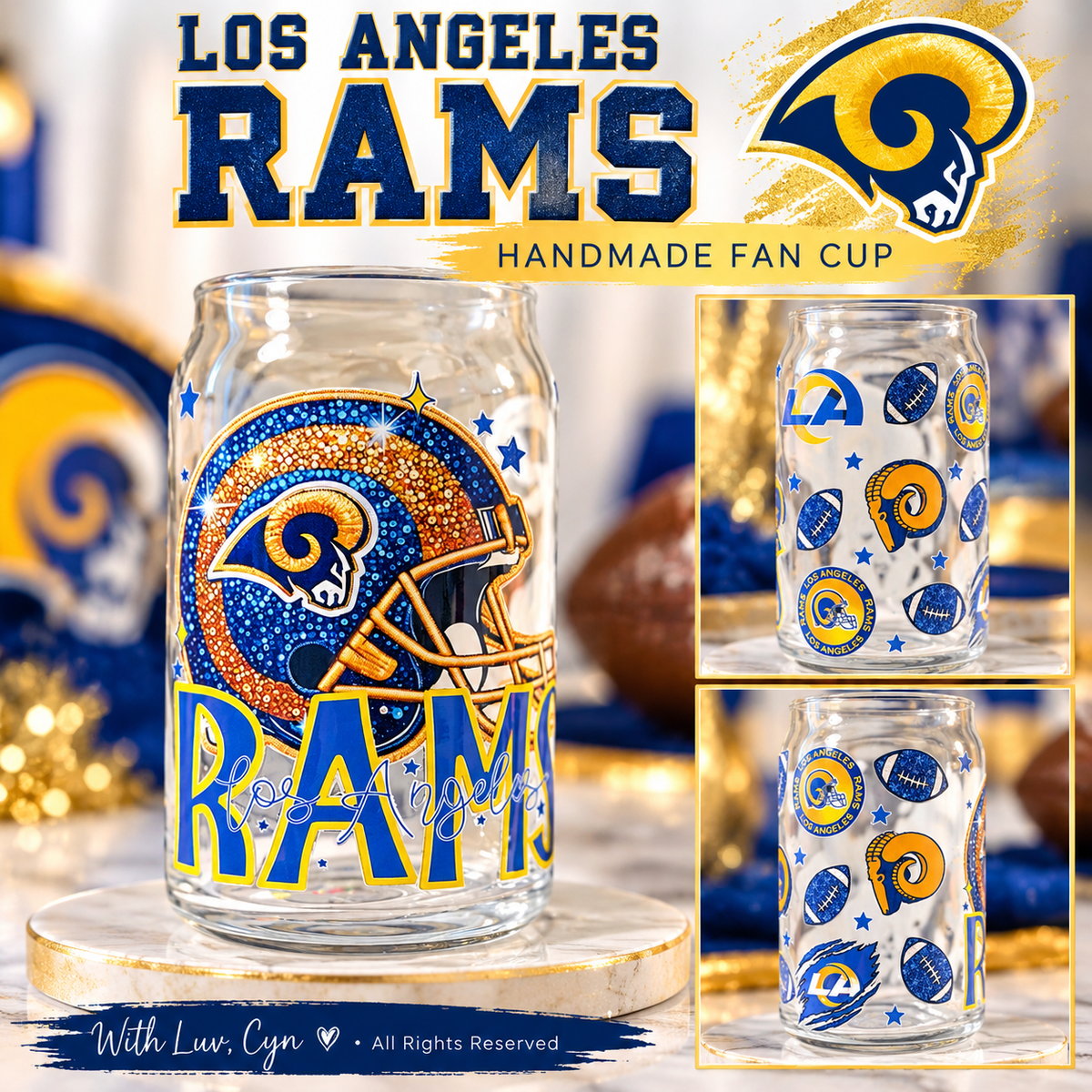 ππ Los Angeles Rams Glitter Fan Cup | Handmade Football Drinkware | Rams Fan Gift