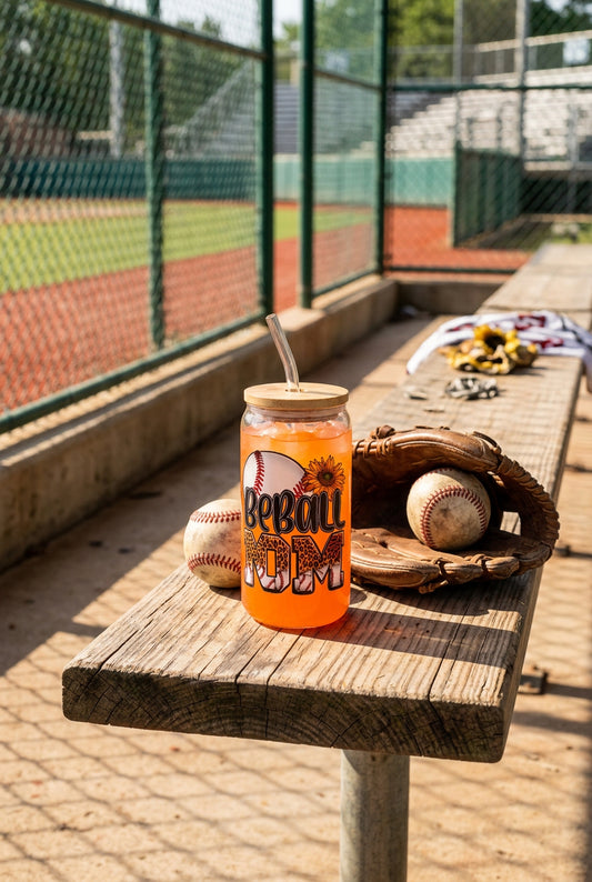 ⚾ Baseball Mom Glass Tumbler with Bamboo Lid & Straw 🌻