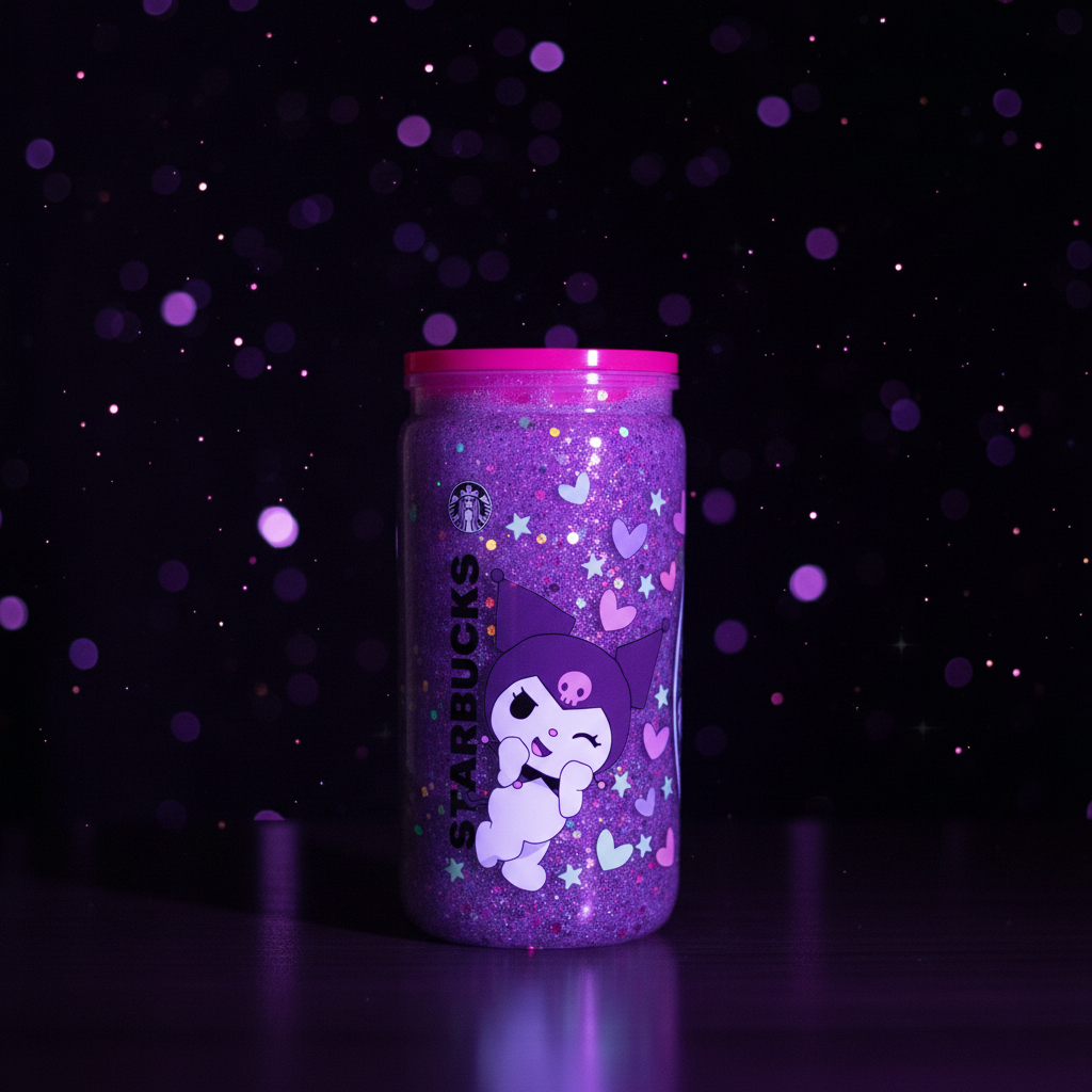 Kuromi Snow Globe Cup - styled dark purple product shot