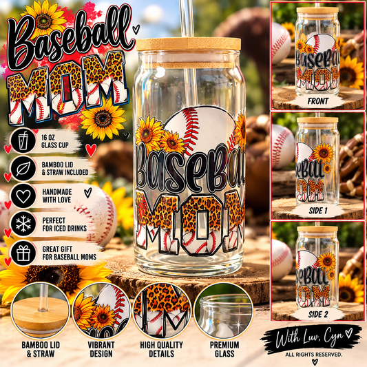⚾ Baseball Mom Glass Tumbler with Bamboo Lid & Straw 🌻