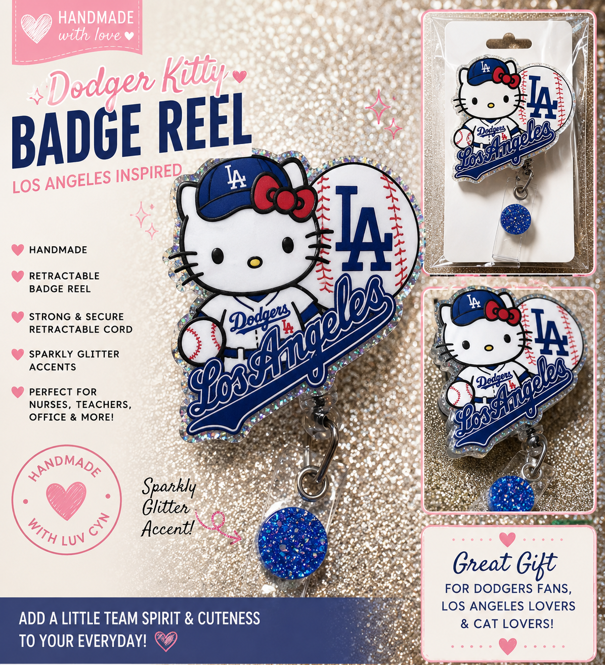 HELLO KITTY INSPIRED DODGERS BADGE