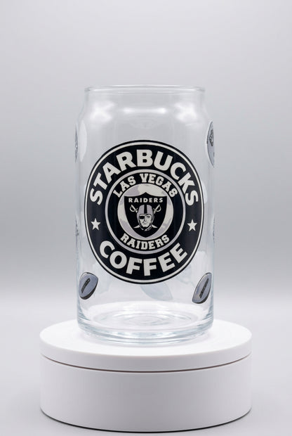 **🏈 Las Vegas Raiders Coffee Glass \| Handmade Football Fan Cup \| Black & Silver Raiders Gift**