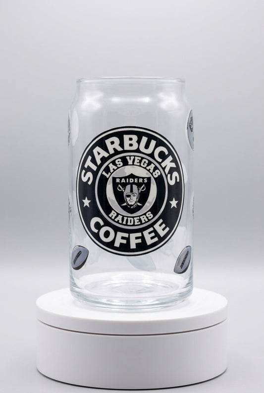 **🏈 Las Vegas Raiders Coffee Glass \| Handmade Football Fan Cup \| Black & Silver Raiders Gift**