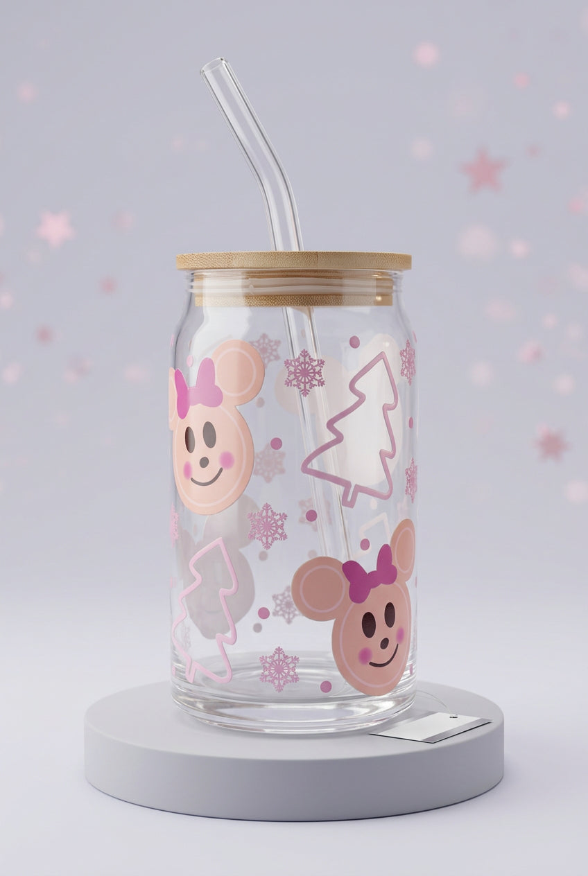 Pink Holiday Glass Tumbler