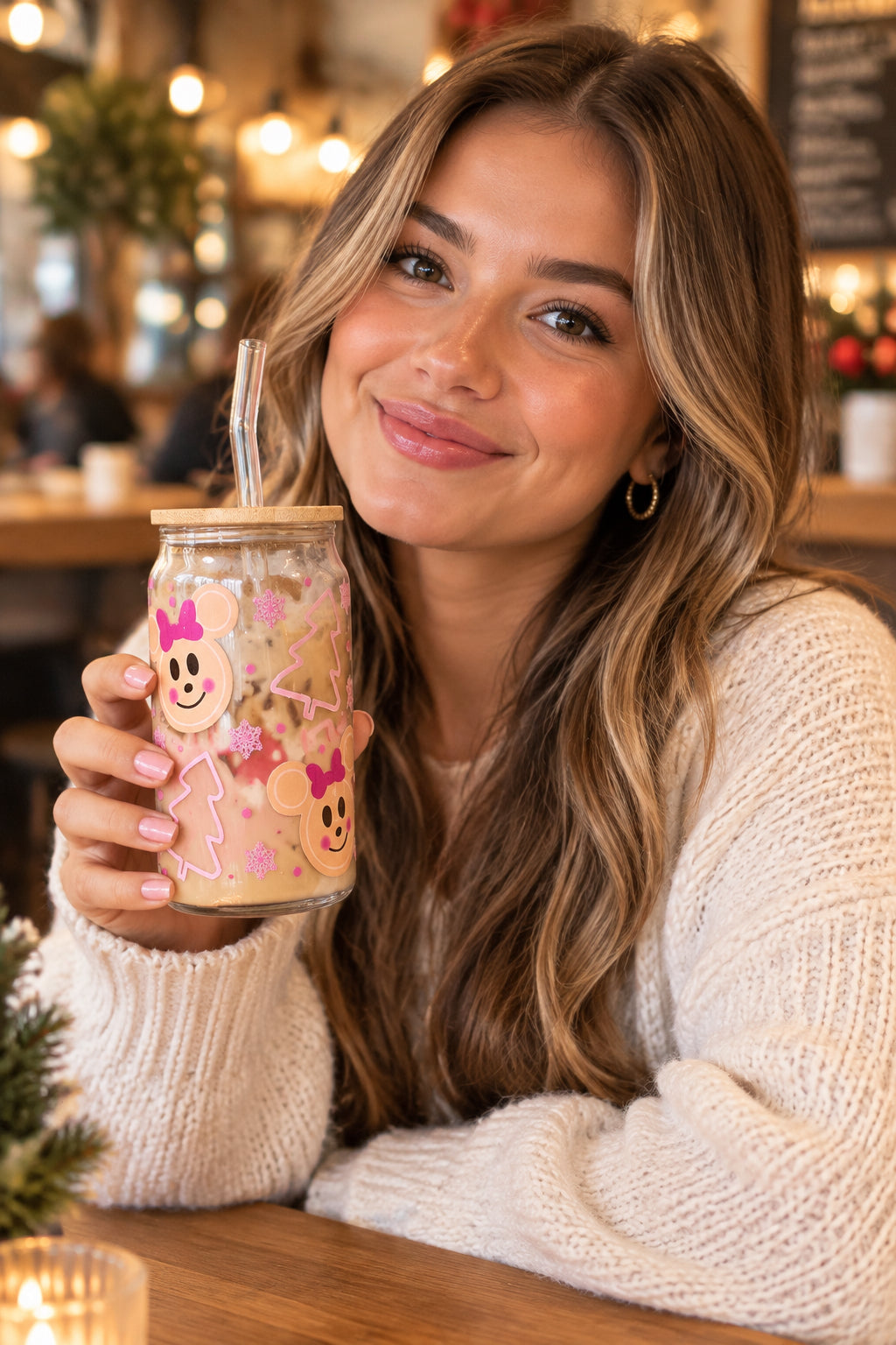 Pink Holiday Glass Tumbler