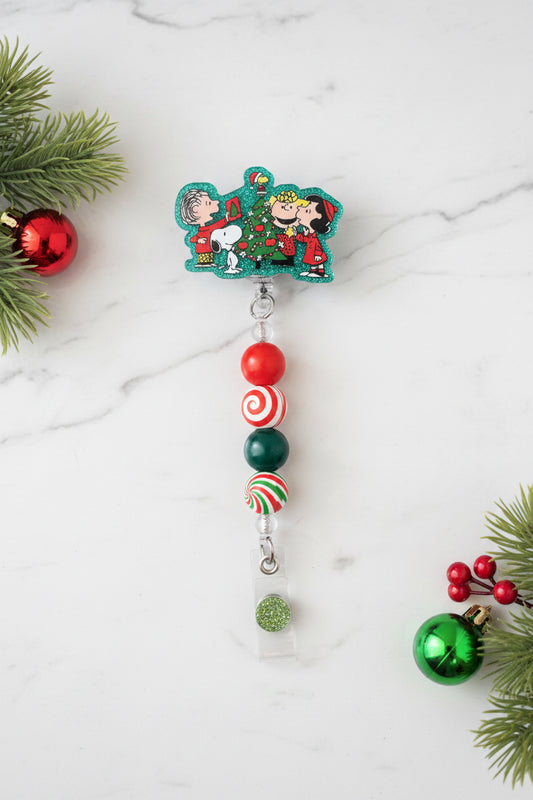 Peanuts Christmas Beaded Badge Reel