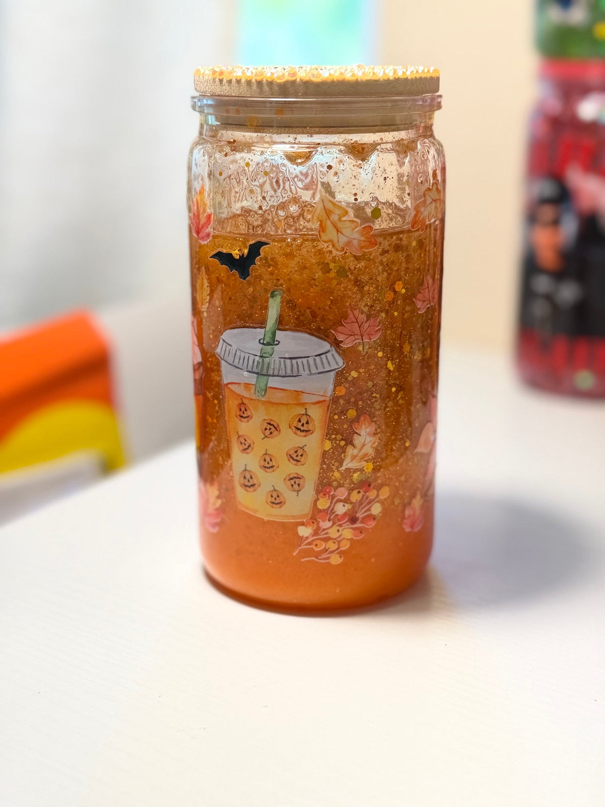 Pumpkin Spice Lava Snow Globe Cup - outdoor autumn setting