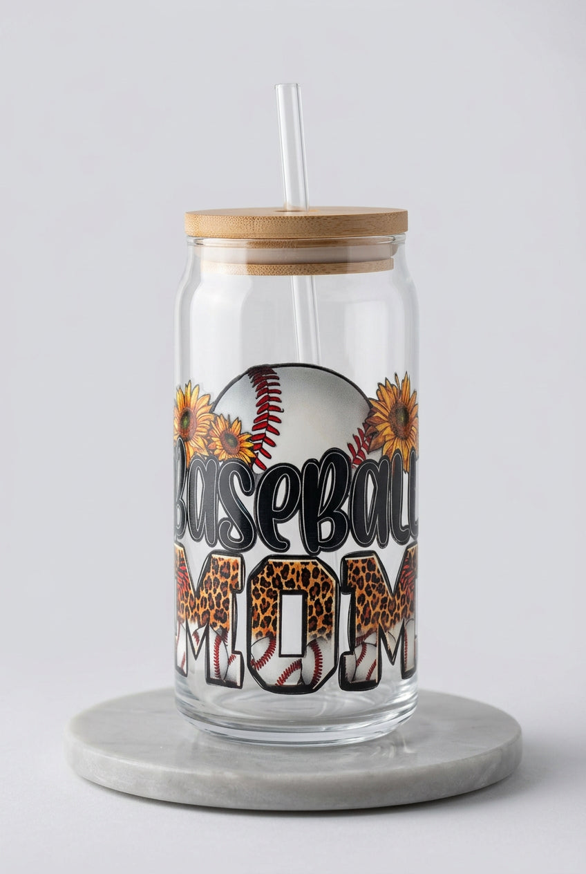 ⚾ Baseball Mom Glass Tumbler with Bamboo Lid & Straw 🌻