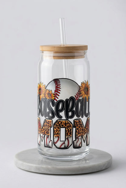 ⚾ Baseball Mom Glass Tumbler with Bamboo Lid & Straw 🌻