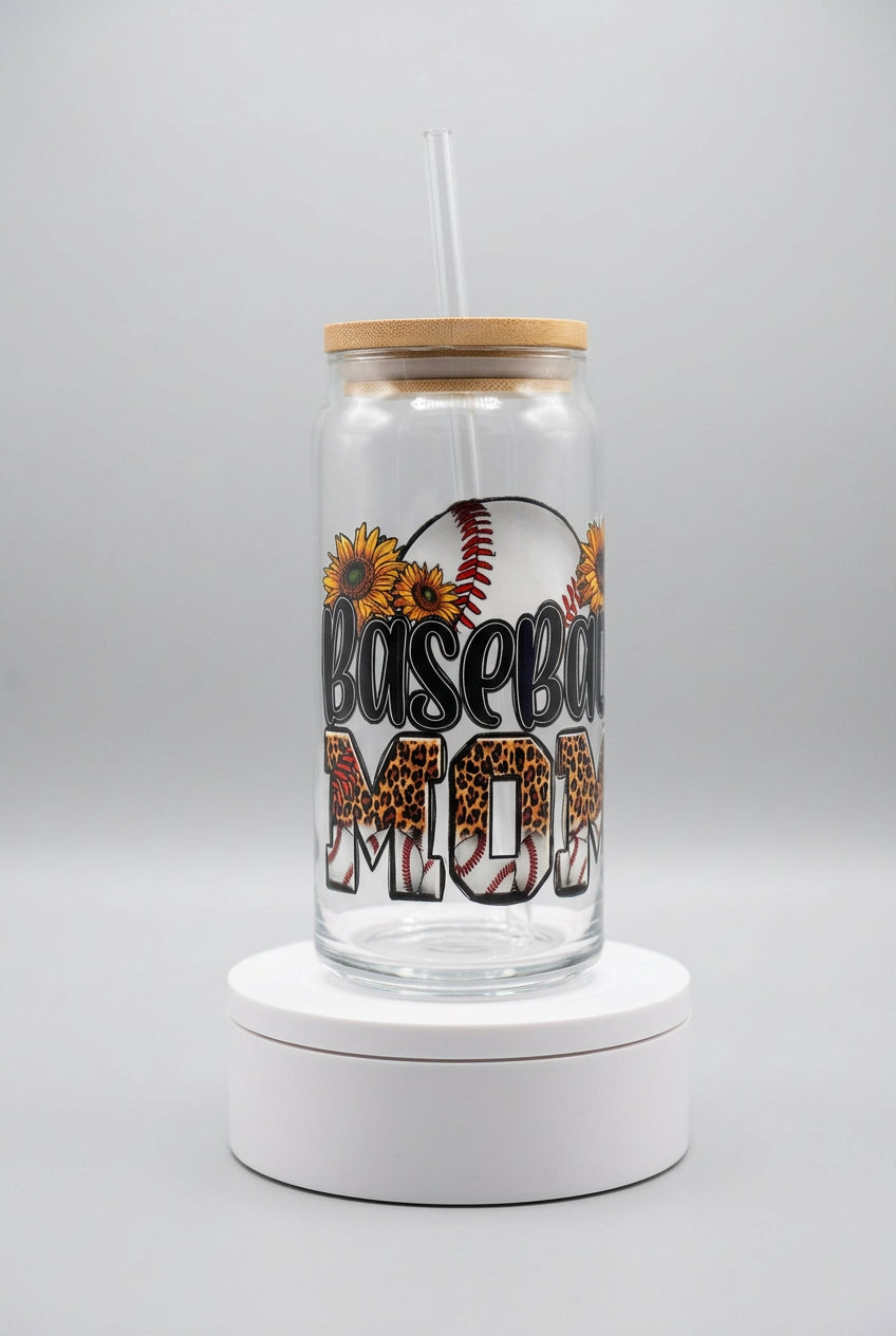 ⚾ Baseball Mom Glass Tumbler with Bamboo Lid & Straw 🌻