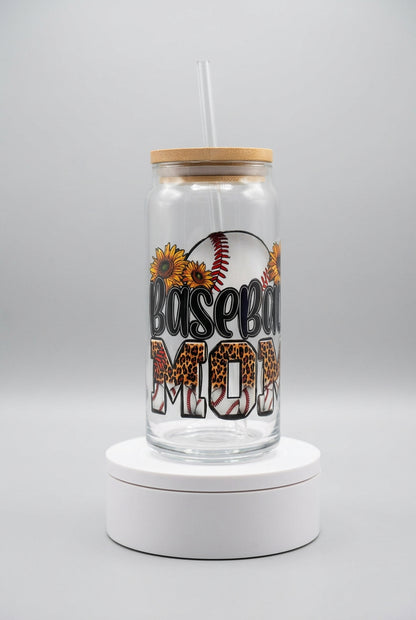 ⚾ Baseball Mom Glass Tumbler with Bamboo Lid & Straw 🌻
