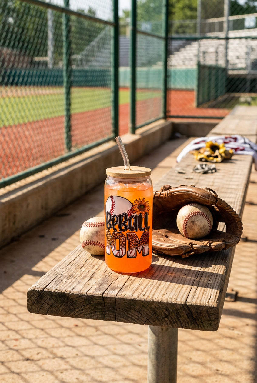 ⚾ Baseball Mom Glass Tumbler with Bamboo Lid & Straw 🌻