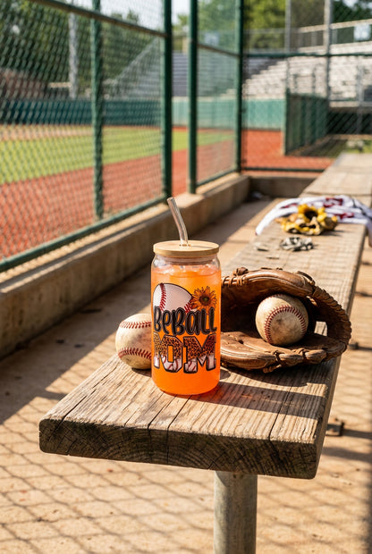 ⚾ Baseball Mom Glass Tumbler with Bamboo Lid & Straw 🌻