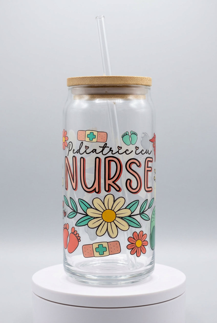 🌼 Pediatric Nurse Glass Cup | Handmade Nurse Gift