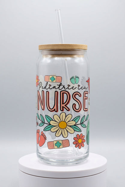 🌼 Pediatric Nurse Glass Cup | Handmade Nurse Gift