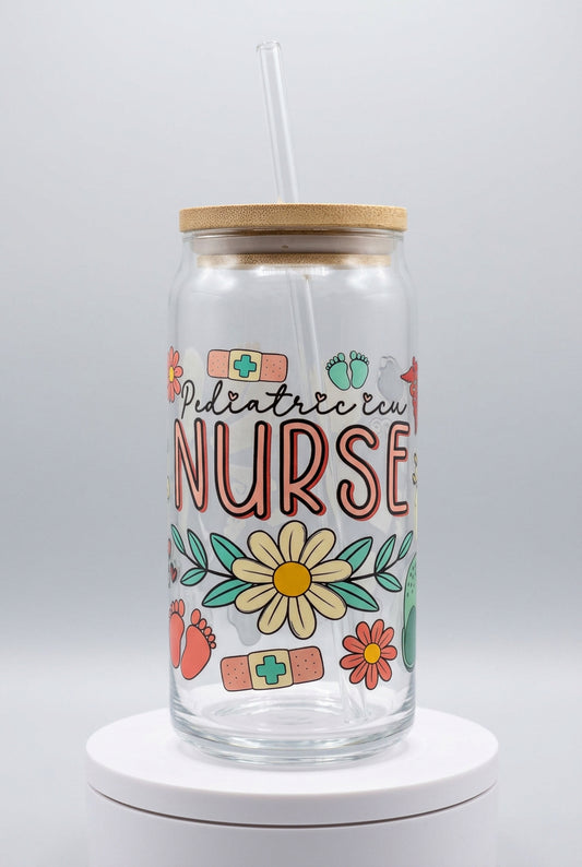 🌼 Pediatric Nurse Glass Cup | Handmade Nurse Gift