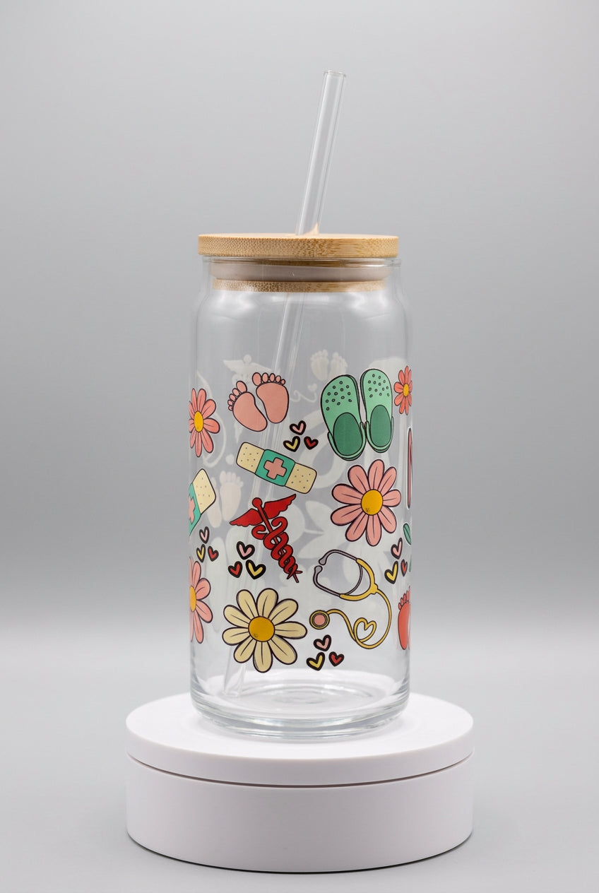 🌼 Pediatric Nurse Glass Cup | Handmade Nurse Gift