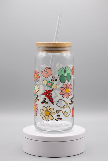 🌼 Pediatric Nurse Glass Cup | Handmade Nurse Gift