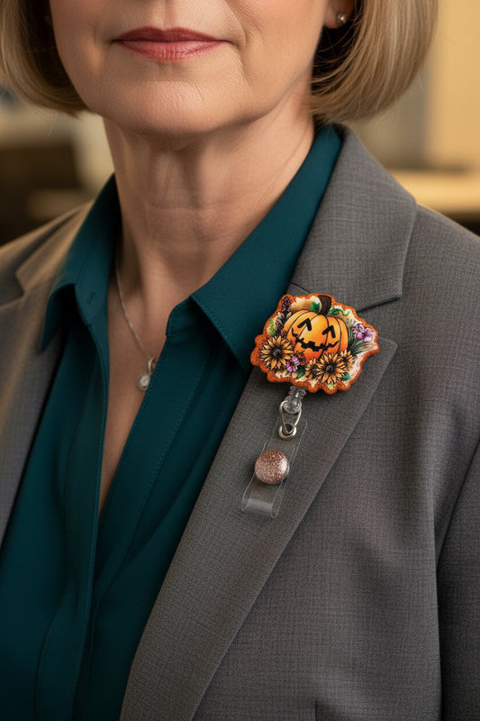 Cute Sunflower Pumpkin Badge Reel