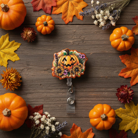 Cute Sunflower Pumpkin Badge Reel